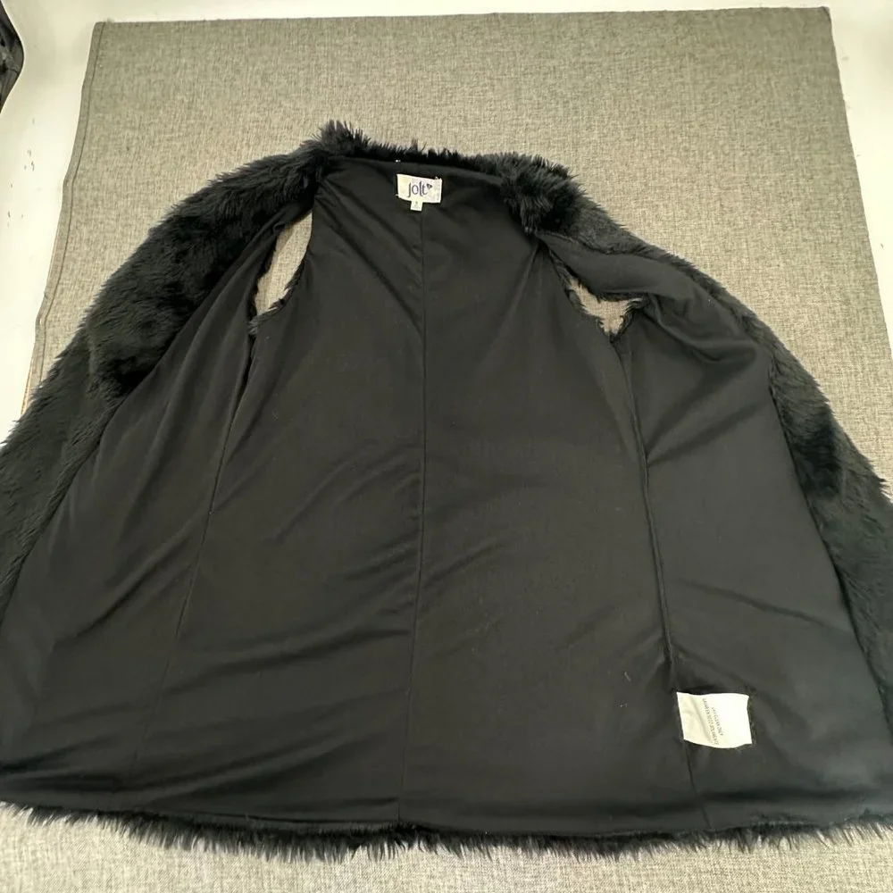 Jolt Faux Fur Vest Black‎ Small Polyester Open Vest Jacket Fuzzy Plush Top